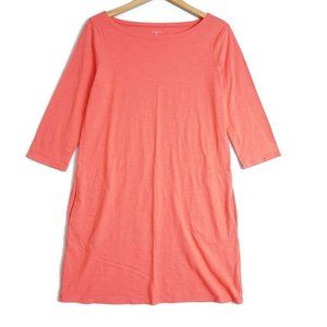 Garnet Hill Womens T Shirt Dress 3/4 Sleeve Salmon Pink Cotton Size 10